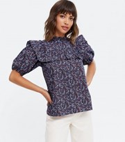 Influence Purple Ditsy Floral Frill High Neck Blouse